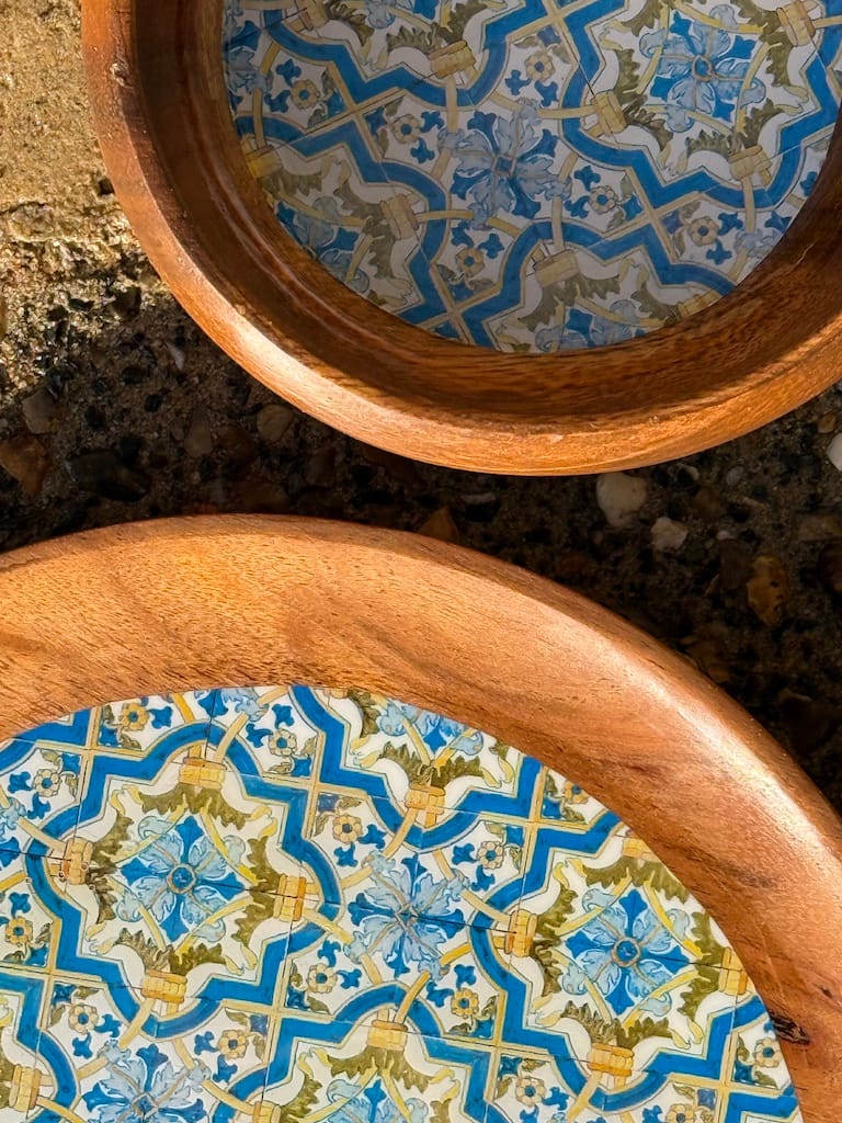 Portuguese Green Yellow and Blue Tile effect Acacia Plate 16cm One - Image 11