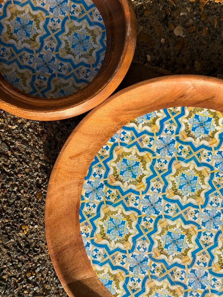 Portuguese Green Yellow and Blue Tile effect Acacia Plate 16cm One - Image 12