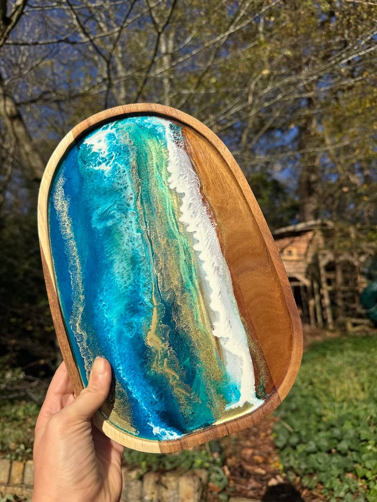 Wave Blue Painted Wave Acacia Wood Droplet Tray 30x20cm - Image 5