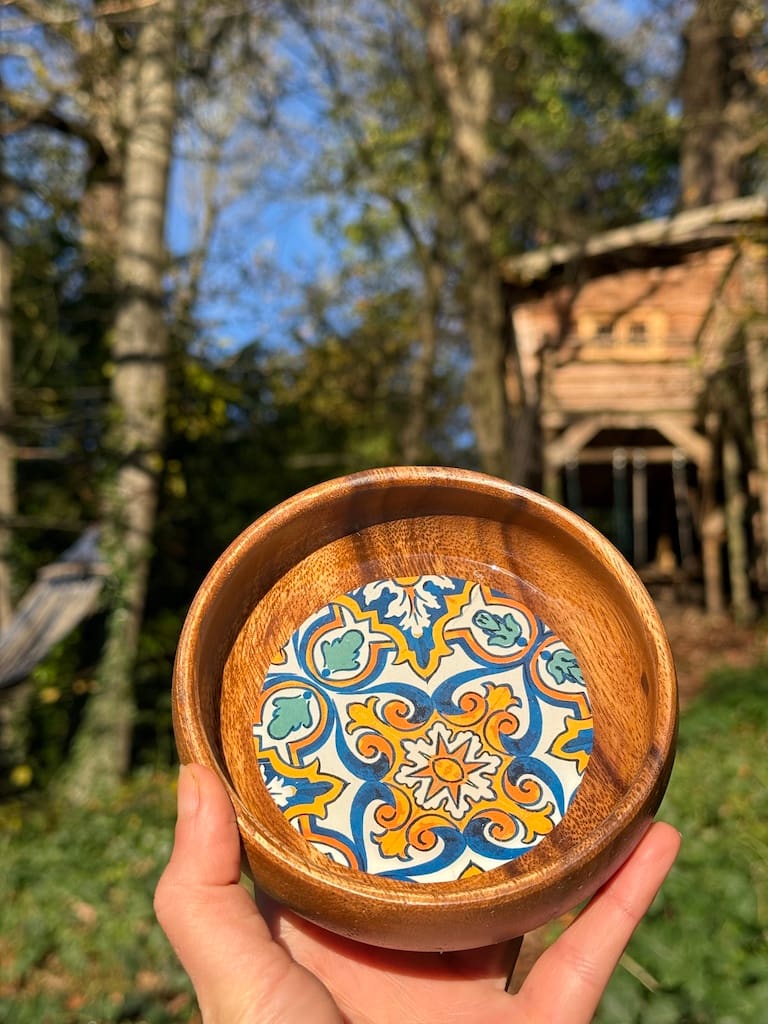 Blue and Yellow Spanish Tile effect Snack Bowl Monkey Pod Salad bowl One - Image 8