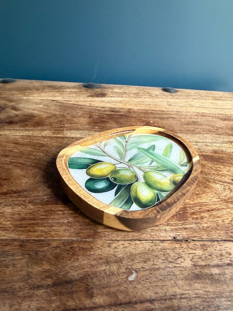 Olive Branch painted effect Charcuterie Mini Acacia Droplet Tray 16x13 cm approx - Image 5