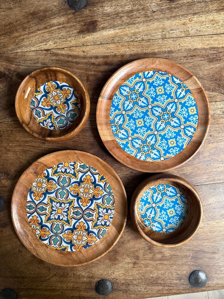 Leaf Cross Sky Blue Tile effect Acacia Plate 16cm One - Image 10