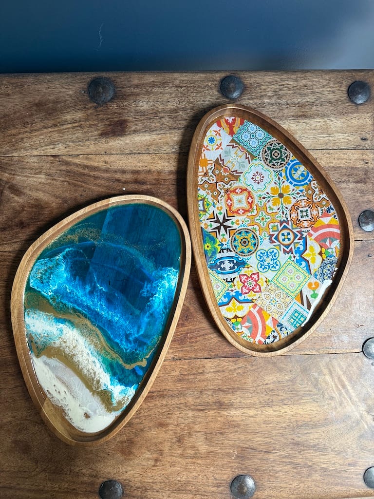 Wave Blue Painted Wave Acacia Wood Droplet Tray 33x19cm - Image 9