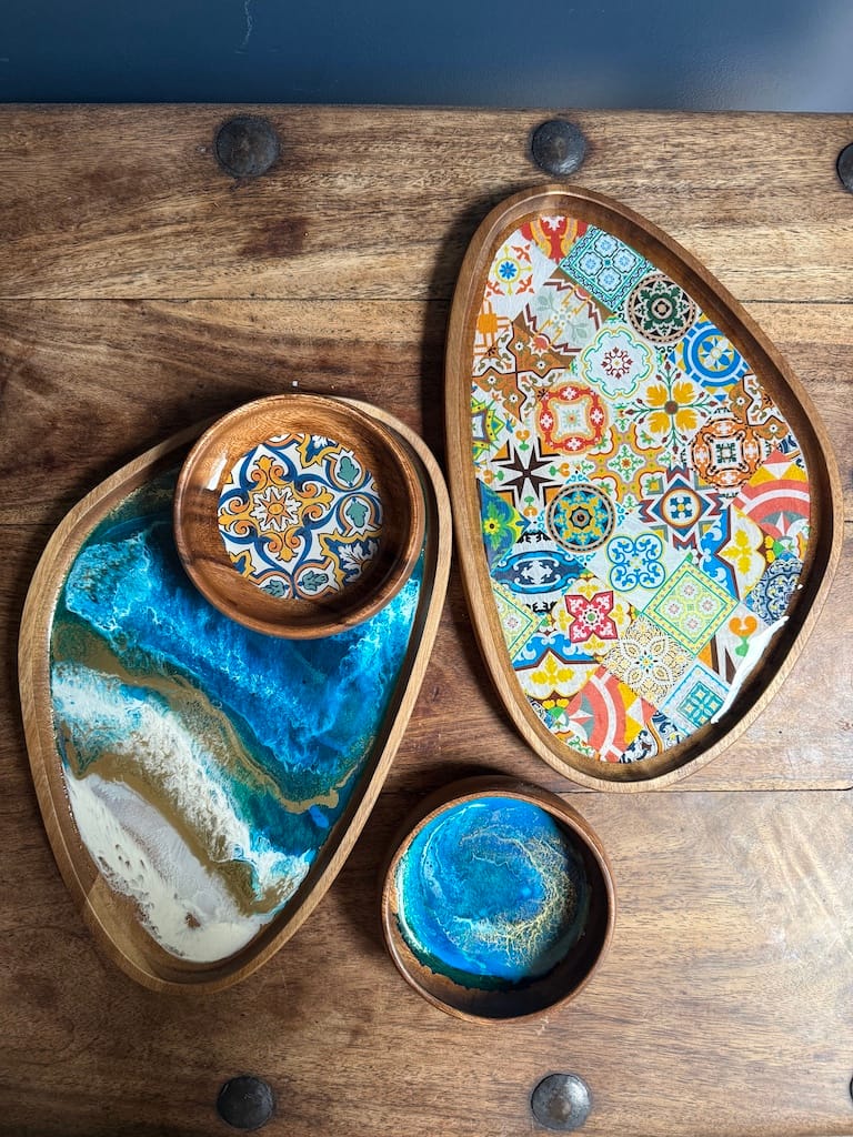 Wave Blue Painted Wave Acacia Wood Droplet Tray 33x19cm - Image 13