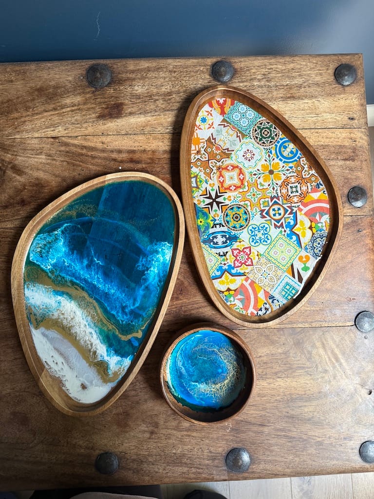 Wave Blue Painted Wave Acacia Wood Droplet Tray 33x19cm - Image 12