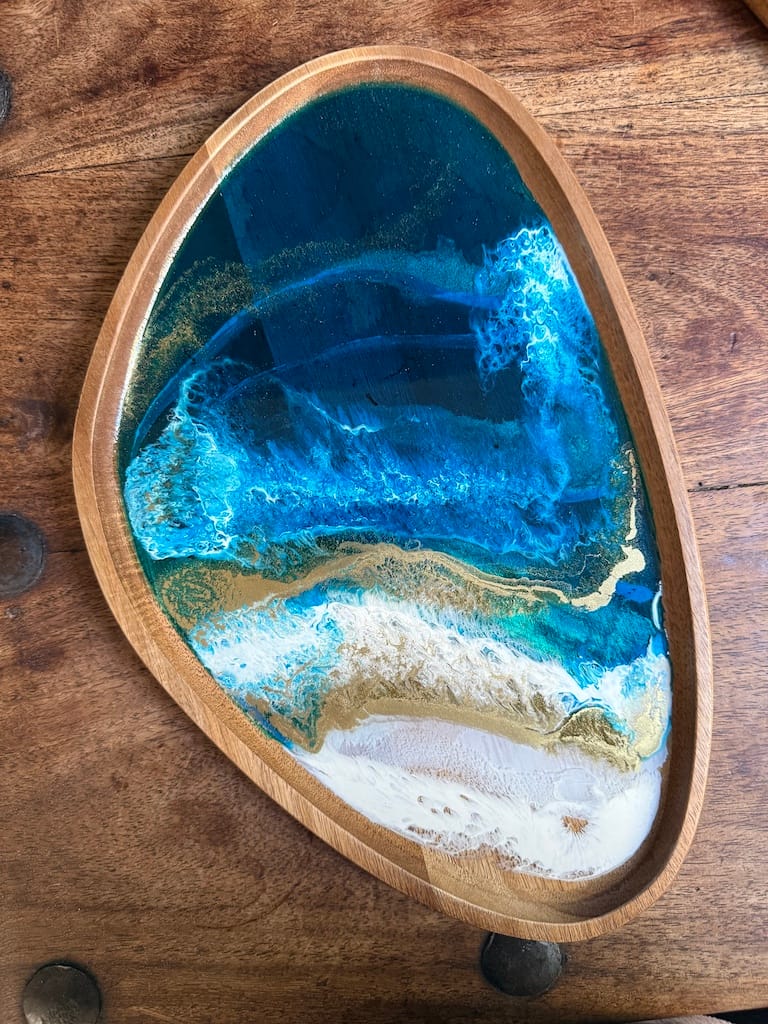 Wave Blue Painted Wave Acacia Wood Droplet Tray 33x19cm - Image 10