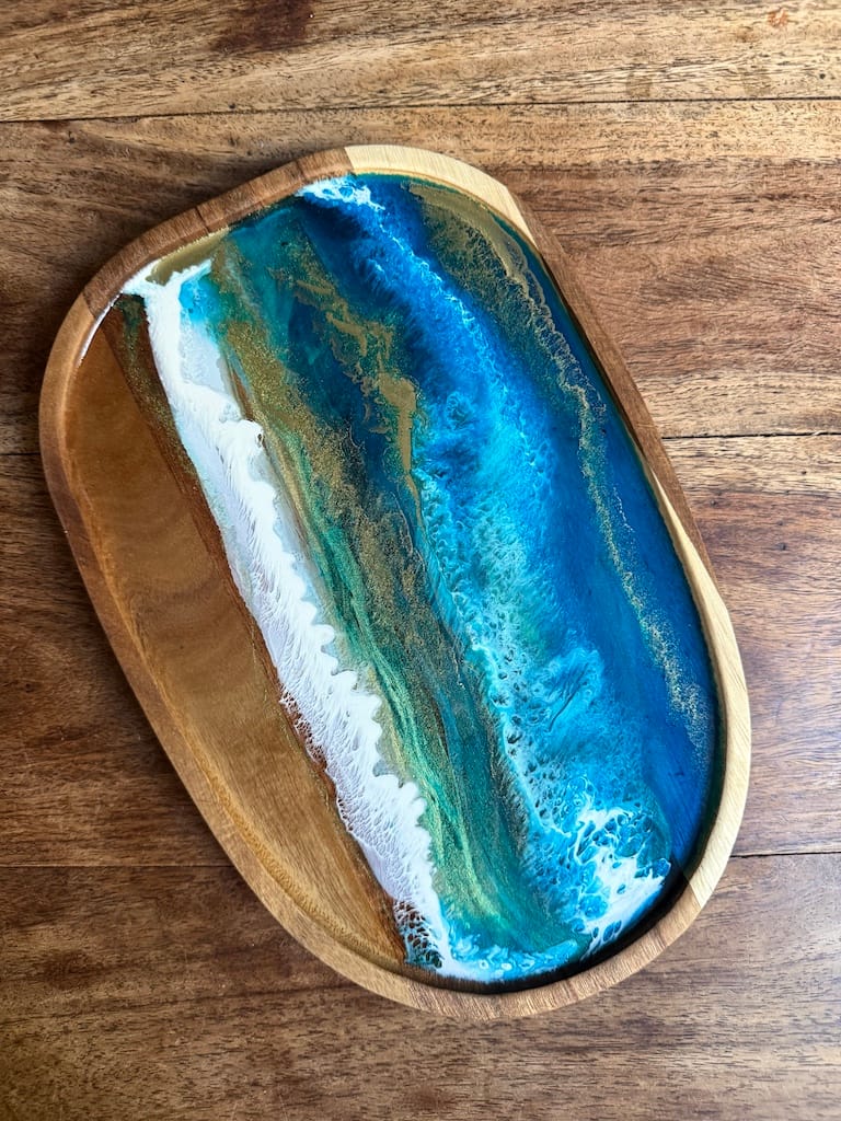 Wave Blue Painted Wave Acacia Wood Droplet Tray 30x20cm - Image 7