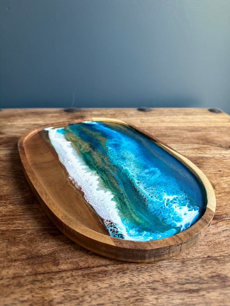 Wave Blue Painted Wave Acacia Wood Droplet Tray 30x20cm - Image 6