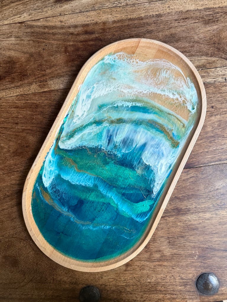 Wave Blue Painted Wave Beech Wood Oval Tray 35x20cm - Image 7