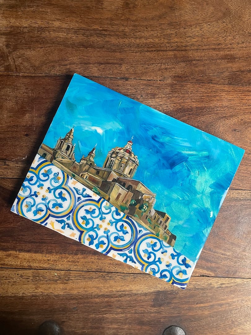 Painting Hand Painted Mdina and Painted Tile Wood hanging Board 20x 25cm - Image 4
