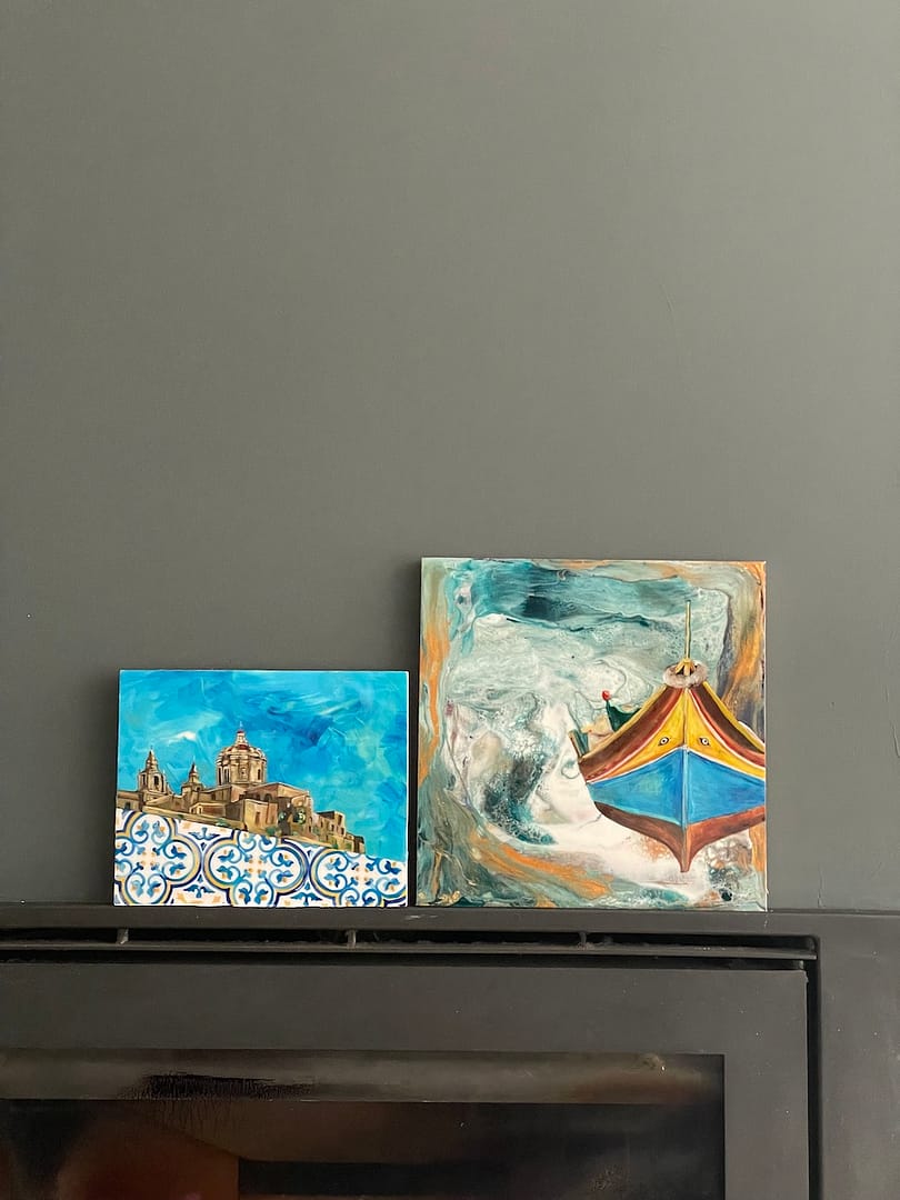 Painting Hand Painted Mdina and Painted Tile Wood hanging Board 20x 25cm - Image 7