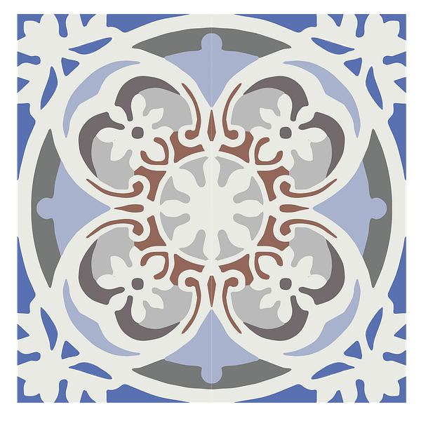 Grey and Blue Floral Tile